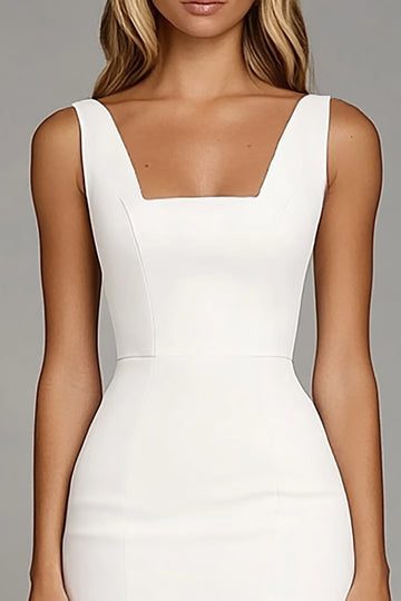 Bodycon Square Neck Ivory Graduation Dress with Ruffles